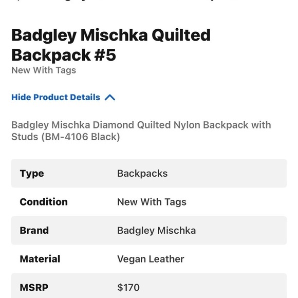 NWT Badgley Mischka Quilted Backpack MSRP $170🔥🔥 - Picture 4 of 4